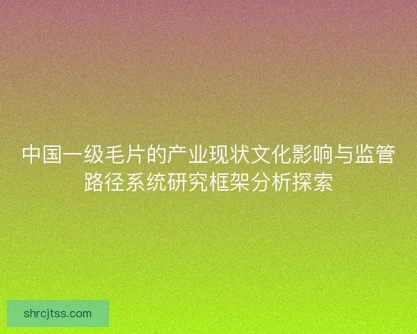 中国一级毛片的产业现状文化影响与监管路径系统研究框架分析探索